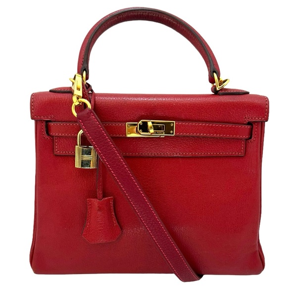 Hermes Chèvre de Coromandel Kelly II 25 Retourne Rouge Vif - Picture 1 of 15